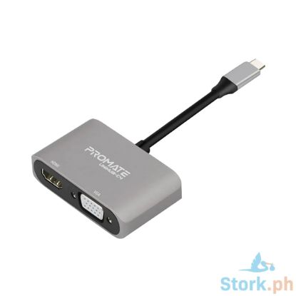 Picture of Promate UniHub-C4 2-in-1 USB 3.1 USB-C Type-C™ Display Adapter with VGA and HDMI Grey