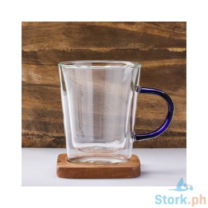Picture of Monkeyspeak Coffee Double Wall Glass Mug With Blue Handle 300ml
