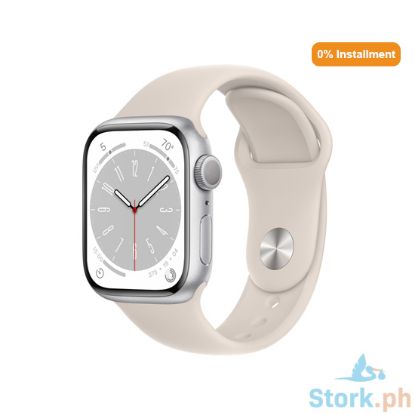 Picture of Apple Watch Series 8 GPS 41mm with White Sport Band Regular -Starlight