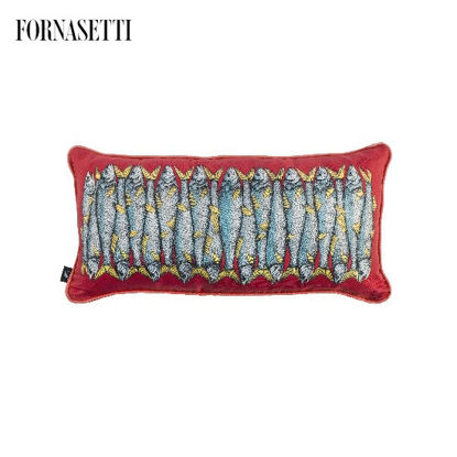 Picture of Fornasetti Silk cushion Sardine red