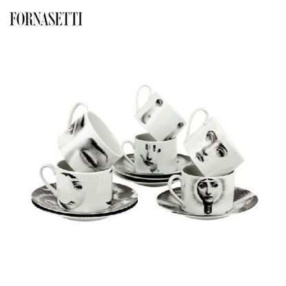 Picture of Fornasetti Set 6 tea cups Tema e Variazioni 2005 black/white