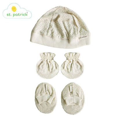 Picture of St. Patrick Mittens, Beanie, Booties set (Polka)