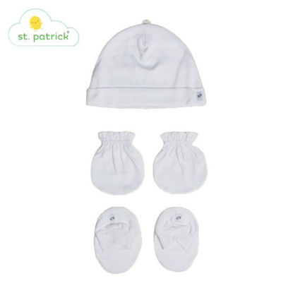 Picture of St. Patrick Mittens, Beanie, Booties Set (Plain White)