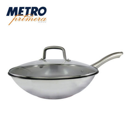 Picture of Metro Primera Series 32 x 9 cm Stainless Steel Chinese Wok w/ Glass Lid