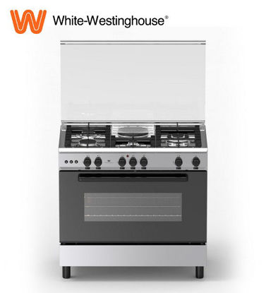 Picture of White-Westinghouse WCM954X 90 cm Free Standing Cooker, 4 Gas Burners + 1 Hot Plate, 102L Gas Oven, Stainless Steel, with Glass Lid