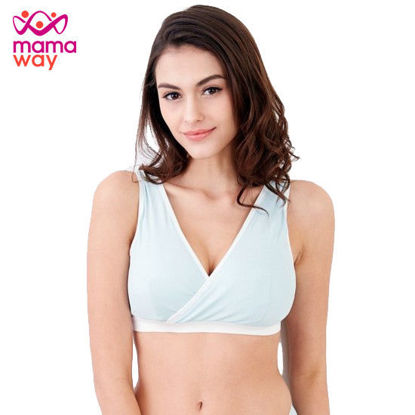 Picture of Mamaway Antibacterial Crossover Sleeping & Nursing Bra with cups Extra Large Blue