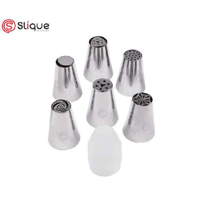 Picture of SLIQUE Premium 18/0 Stainless Steel Cake, Cupcake Icing Set with Coupler Set of 7 Baking Accessories Amazing Gift Idea For Any Occasion
