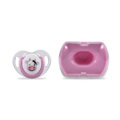 Picture of Mamajoo Silicone Orthodontic Soother & Storage Box CowPink 6+months 1pc