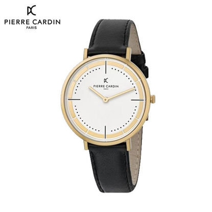 Picture of Pierre Cardin Belleville Park Gold and Black Leather Watch 41 mm