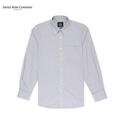 Picture of Savile Row Casual Long Sleeve Button Down Polo Poplin Print Gray