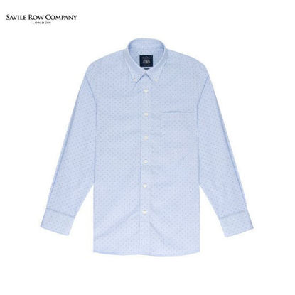 Picture of Savile Row Casual Long Sleeve Button Down Polo Poplin Print Blue