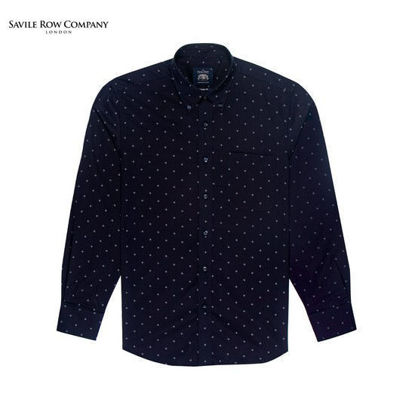 Picture of Savile Row Casual Long Sleeve Button Down Polo Diamond Print Navy