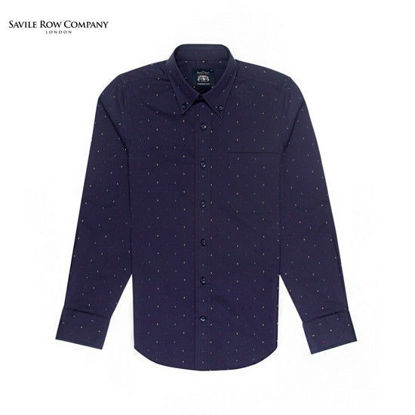 Picture of Savile Row Casual Long Sleeve Button Down Polo Navy Blue