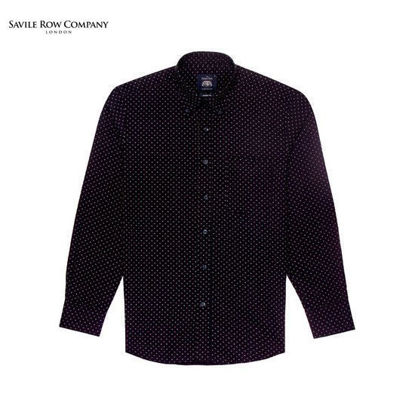 Picture of Savile Row Casual Long Sleeve Button Down Polo Pin Spot Print Navy Black
