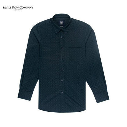 Picture of Savile Row Casual Long Sleeve Button Down Polo Navy Green