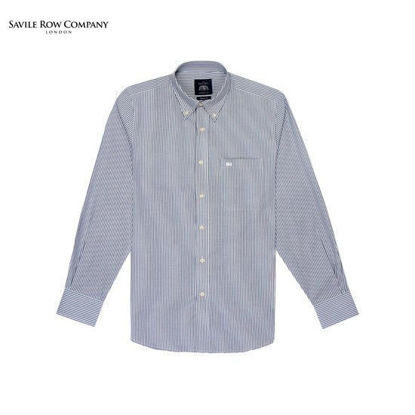 Picture of Savile Row Casual Long Sleeve Button Down Polo Navy and White